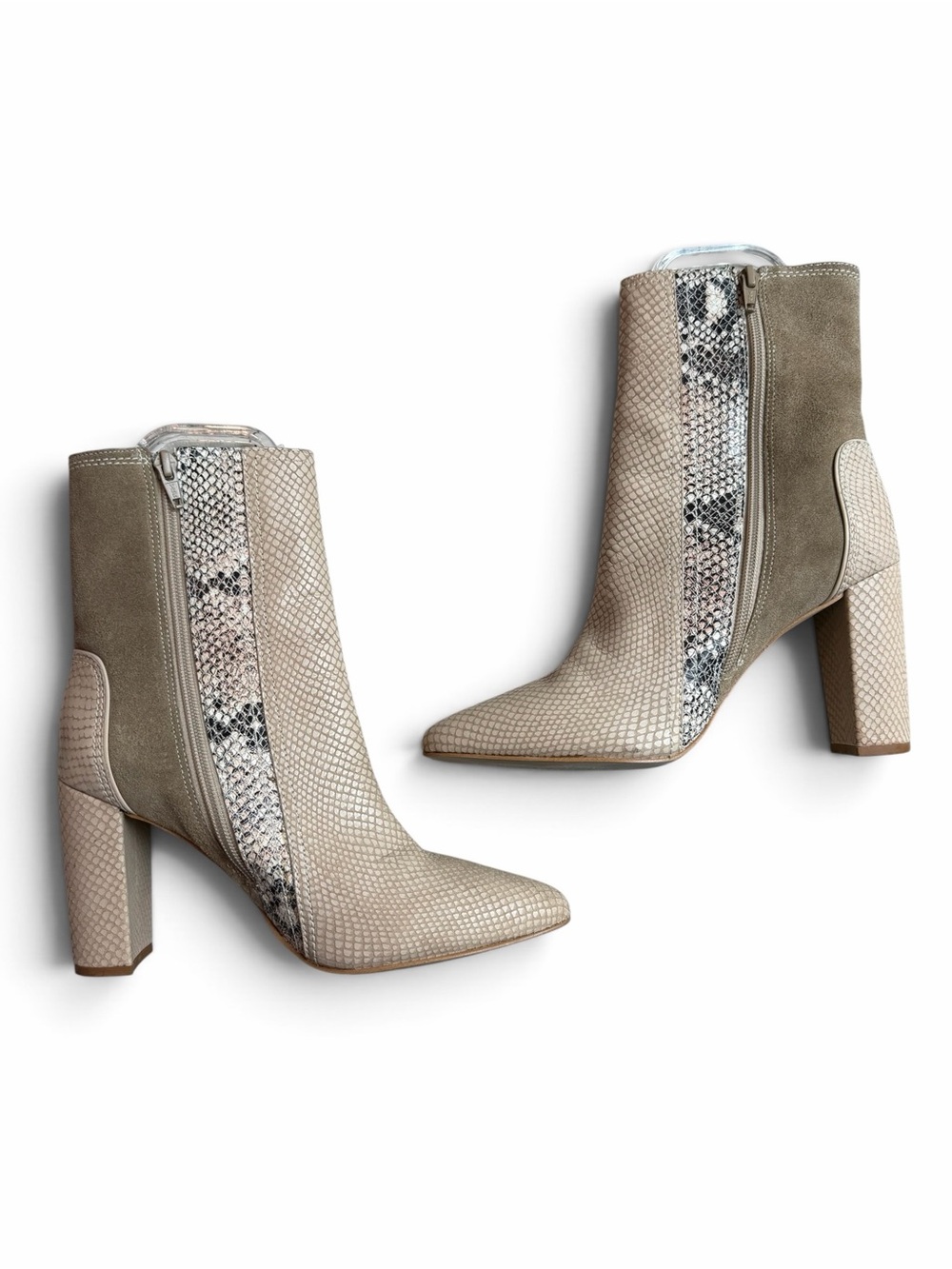 Matisse Beige and Taupe Suede Snake-Panel Block Heel Booties - Picture 8 of 12